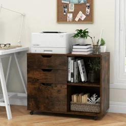 Modern Mobile File Storage Cabinet with Large Tabletop 3 Drawers and Smooth Rolling Wheels