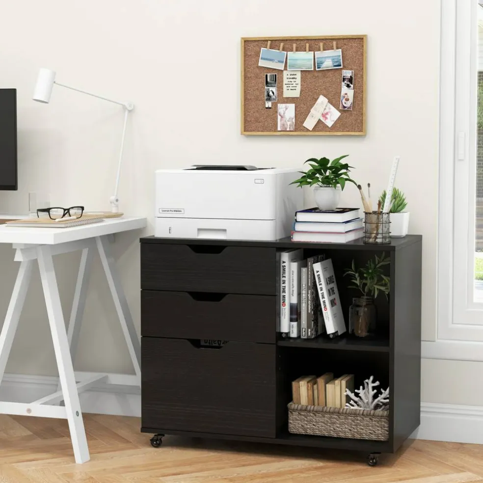 Modern Mobile File Storage Cabinet with Large Tabletop 3 Drawers and Smooth Rolling Wheels