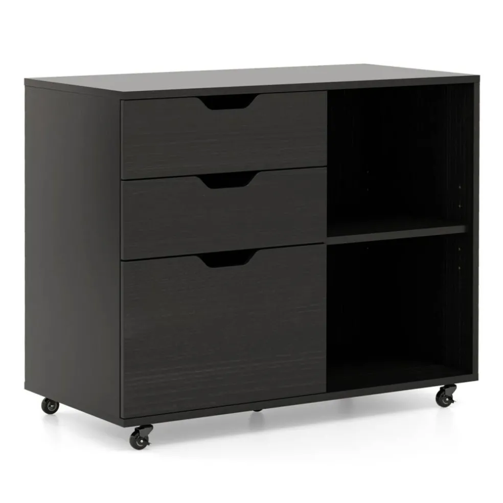 Modern Mobile File Storage Cabinet with Large Tabletop 3 Drawers and Smooth Rolling Wheels