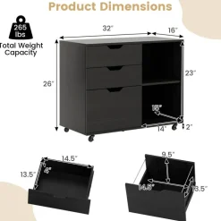 Modern Mobile File Storage Cabinet with Large Tabletop 3 Drawers and Smooth Rolling Wheels