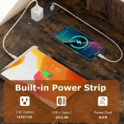 Modern Office Desk with Charging Station 48 Inch Computer Table with USB Type C Power Outlets Mesh Shelves Storage and Hook Work Desk