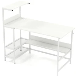 Modern Office Desk with Charging Station 48 Inch Computer Table with USB Type C Power Outlets Mesh Shelves Storage and Hook Work Desk