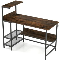 Modern Office Desk with Charging Station 48 Inch Computer Table with USB Type C Power Outlets Mesh Shelves Storage and Hook Work Desk