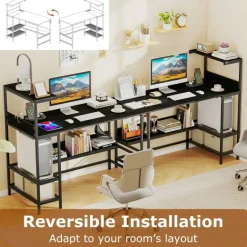 Modern Office Desk with Charging Station 48 Inch Computer Table with USB Type C Power Outlets Mesh Shelves Storage and Hook Work Desk