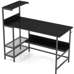 Modern Office Desk with Charging Station 48 Inch Computer Table with USB Type C Power Outlets Mesh Shelves Storage and Hook Work Desk