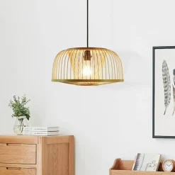Modern Oval Bamboo Wicker Rattan Hanging Light Shade for Living Room, Dining Room, Entryway