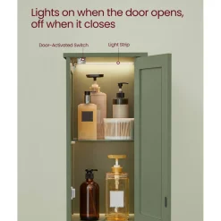 Modern Slim Bathroom Cabinet with Auto LED Light, 66.9 Inch Tall Storage Unit with Adjustable Shelves and Anti Tip Wall Safety KitModern bathroom cabinet