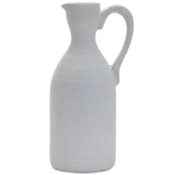13.5" Modern White Clay Pitcher Vase