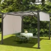 Modern 10x10 Ft Metal Frame Pergola Gazebo with Beige Retractable Canopy for Backyard Patio