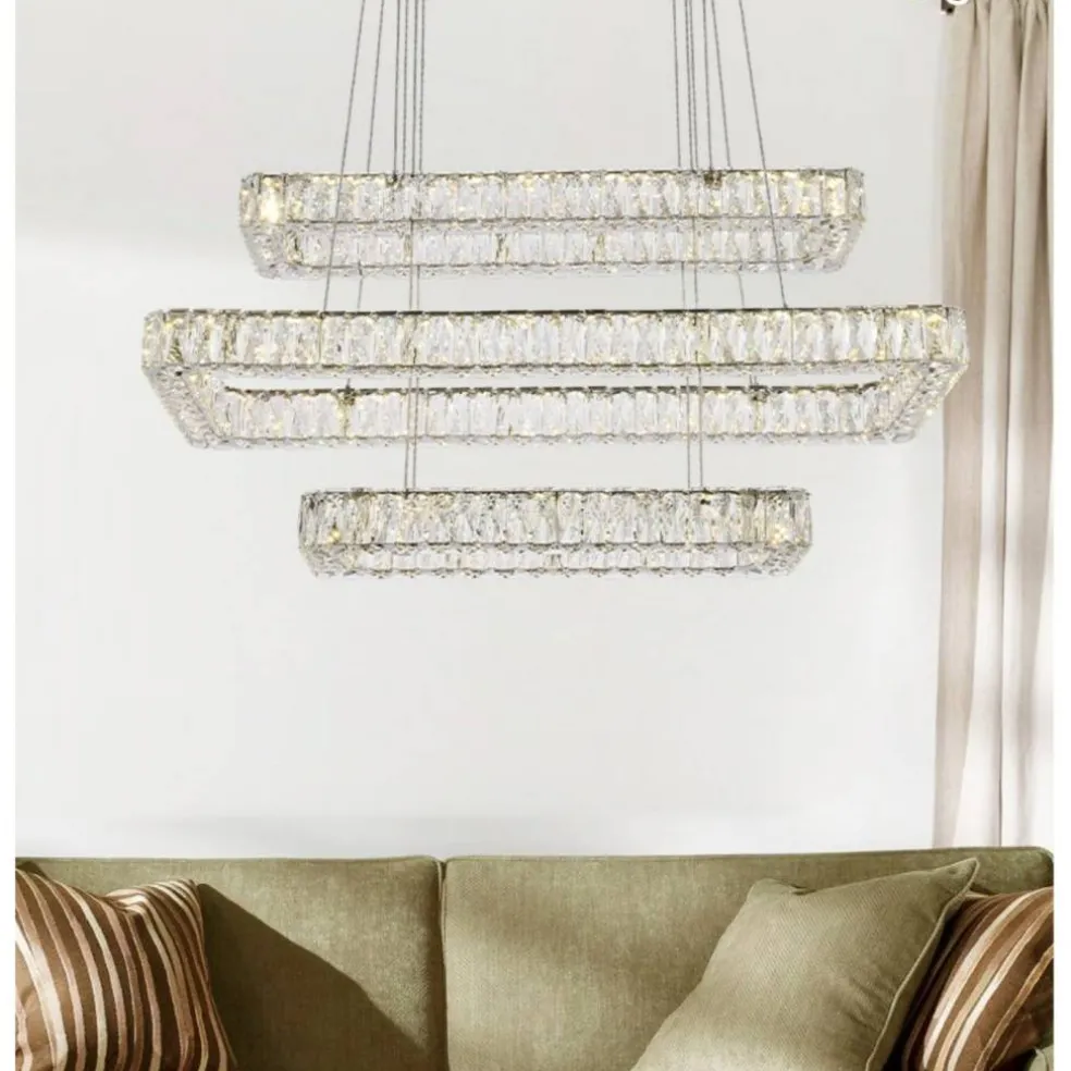 Monroe 42 inch LED triple rectangle pendant in chrome