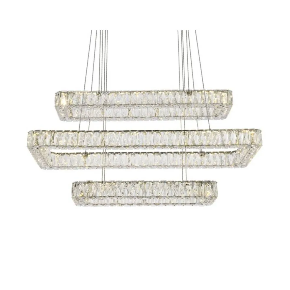 Monroe 42 inch LED triple rectangle pendant in chrome