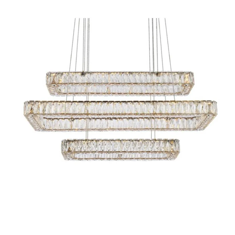 Monroe 42 inch LED triple rectangle pendant in gold