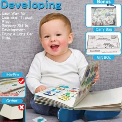 Montessori Autism Sensory Educational Toys, 12 Pages Toddler Preschool Activity Binder and Early Learning Toys - for Boys & Girls Develops Fine Motor Skills