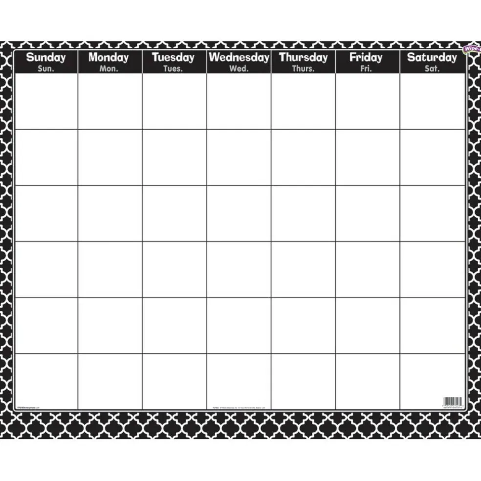 Moroccan Black Wipe-Off® Calendar, Monthly