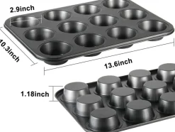 Muffin Tin, 12-Well Nonstick Cupcake Pan Set of 2, Heavy Duty Steel Muffin Pan