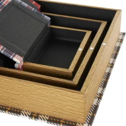 Multicolor Geometric Faux Book Storage Decorative Box with Plaid Inspired Pattern Set