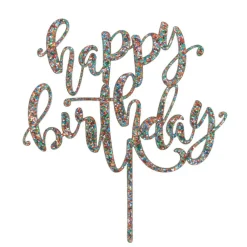 Multicolor Glitter Happy Birthday Cake Topper by Makery®