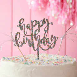 Multicolor Glitter Happy Birthday Cake Topper by Makery®