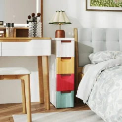 Multicolor PP Slim 4-Drawer Storage Cabinet with Wheels for Narrow Spaces