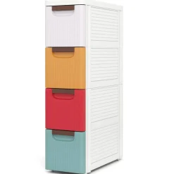 Multicolor PP Slim 4-Drawer Storage Cabinet with Wheels for Narrow Spaces
