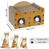 Multi-Functional Cat Scratcher House, Corrugated Cardboard Cat Bed with Hanging Toys