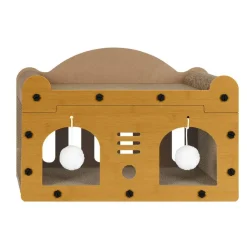 Multi-Functional Cat Scratcher House, Corrugated Cardboard Cat Bed with Hanging Toys