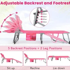 Multi-Position Foldable Beach Recliner Backrest Chair with Pillow and Face Down Hole for Yard and Sunbathing