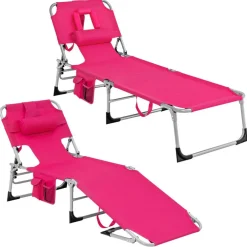 Multi-Position Foldable Beach Recliner Backrest Chair with Pillow and Face Down Hole for Yard and Sunbathing