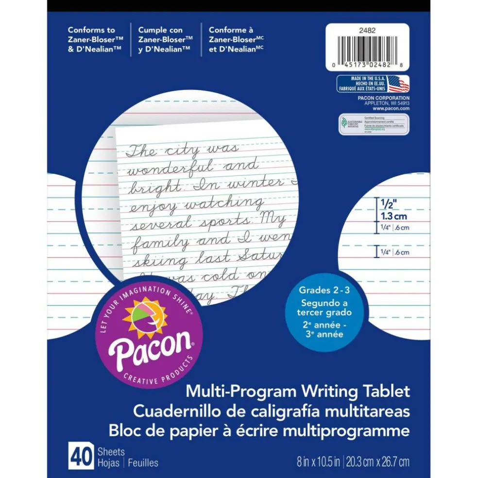 Multi-Program Handwriting Tablet, D'Nealian/Zaner-Bloser, 1/2" x 1/4" x 1/4" Ruled Short, 8" x 10-1/2", 40 Sheets