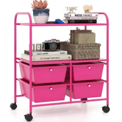 Multi-Purpose Storage Cart with 4 Drawers and Shelves Rolling Organization Solution for Home or Office