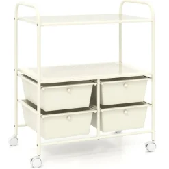 Multi-Purpose Storage Cart with 4 Drawers and Shelves Rolling Organization Solution for Home or Office