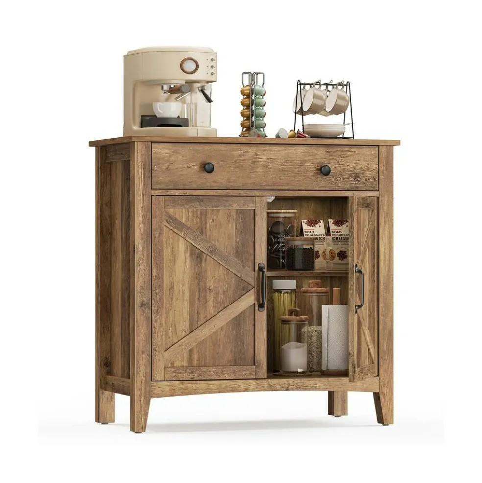 Multi Purpose Storage Sideboard Cabinet with Drawer, Farmhouse Console Cabinet with Adjustable Shelf for Home Organization