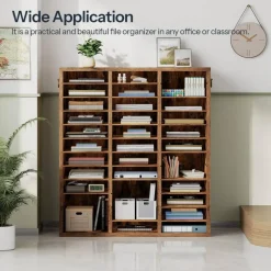 Multi Slot Literature Organizer Black Brown Filing Cabinet with Adjustable Compartments for Office Library Classroom Storage