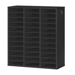 Multi Slot Literature Organizer Black Brown Filing Cabinet with Adjustable Compartments for Office Library Classroom Storage