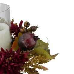 22" Mums with Pomegranate Fall Candle Holder Centerpiece