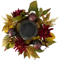 22" Mums with Pomegranate Fall Candle Holder Centerpiece