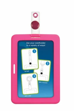 MyID Cardholder, Rubberized Pink, 4" x 2.5", Clear Window, 1 count