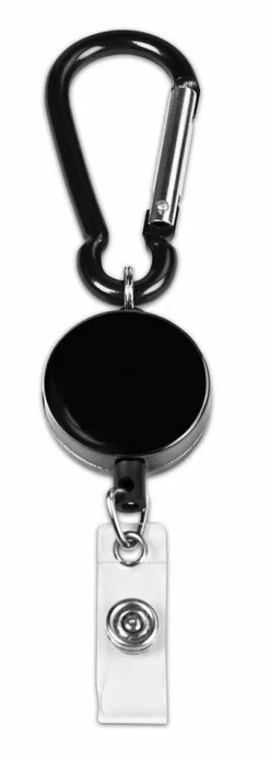 MyID Card Reel, Lanyard, and Badge Holder items are compatible to create a system of MyID accessories. The card reel contains a clip and is 1.25" diameter. The nylon retractable cord is 26" length. For use by itself, with a lanyard or a card holder