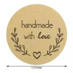 500 Natural Black 1.5" Round Self Adhesive Handmade Love STICKERS DIY Crafts