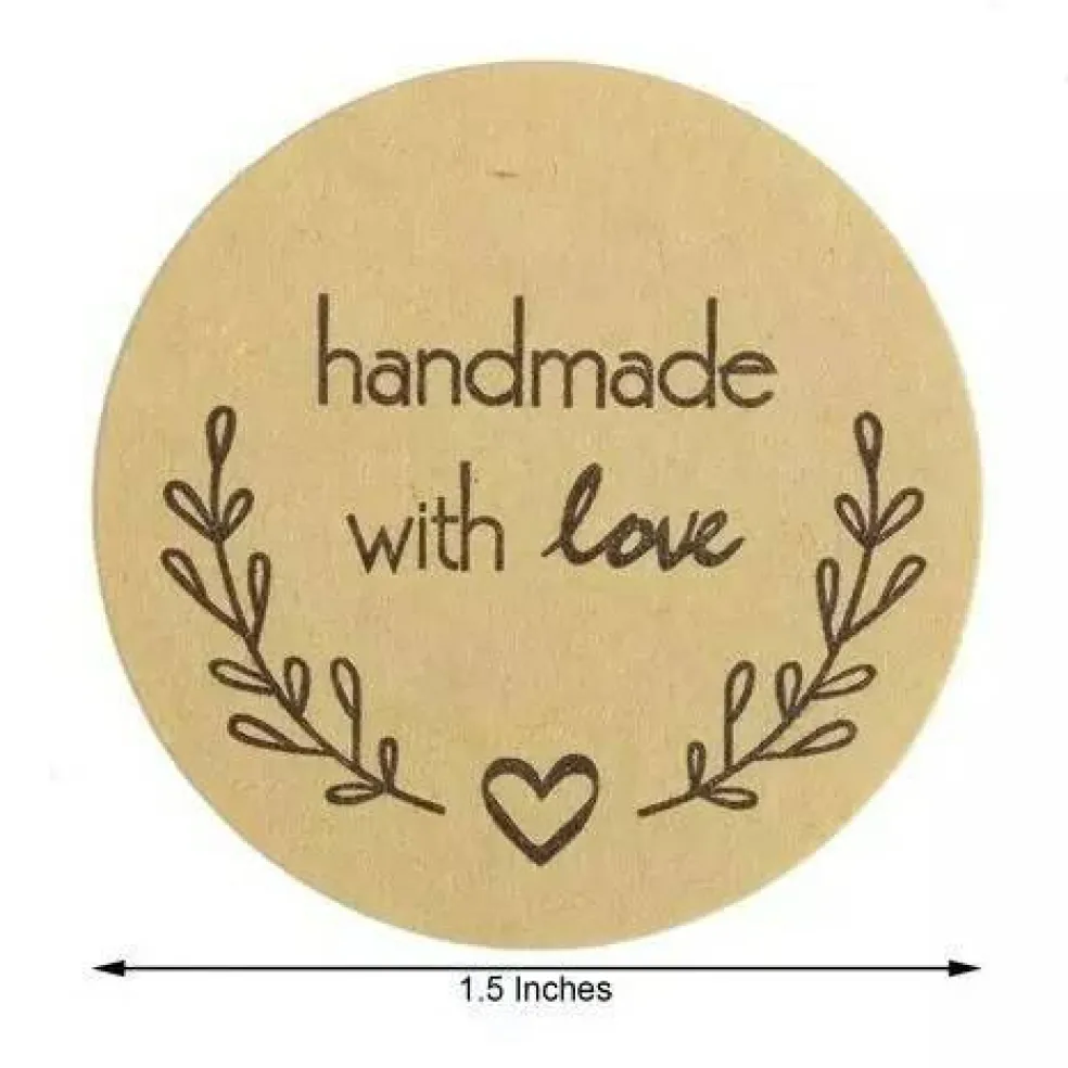 500 Natural Black 1.5" Round Self Adhesive Handmade Love STICKERS DIY Crafts