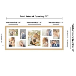 Natural Finish Collage Frame - White Mat, 20 Frame Sizes to Choose From, UV Acrylic, Wall Hanging Hardware, Vertical or Horizontal Display