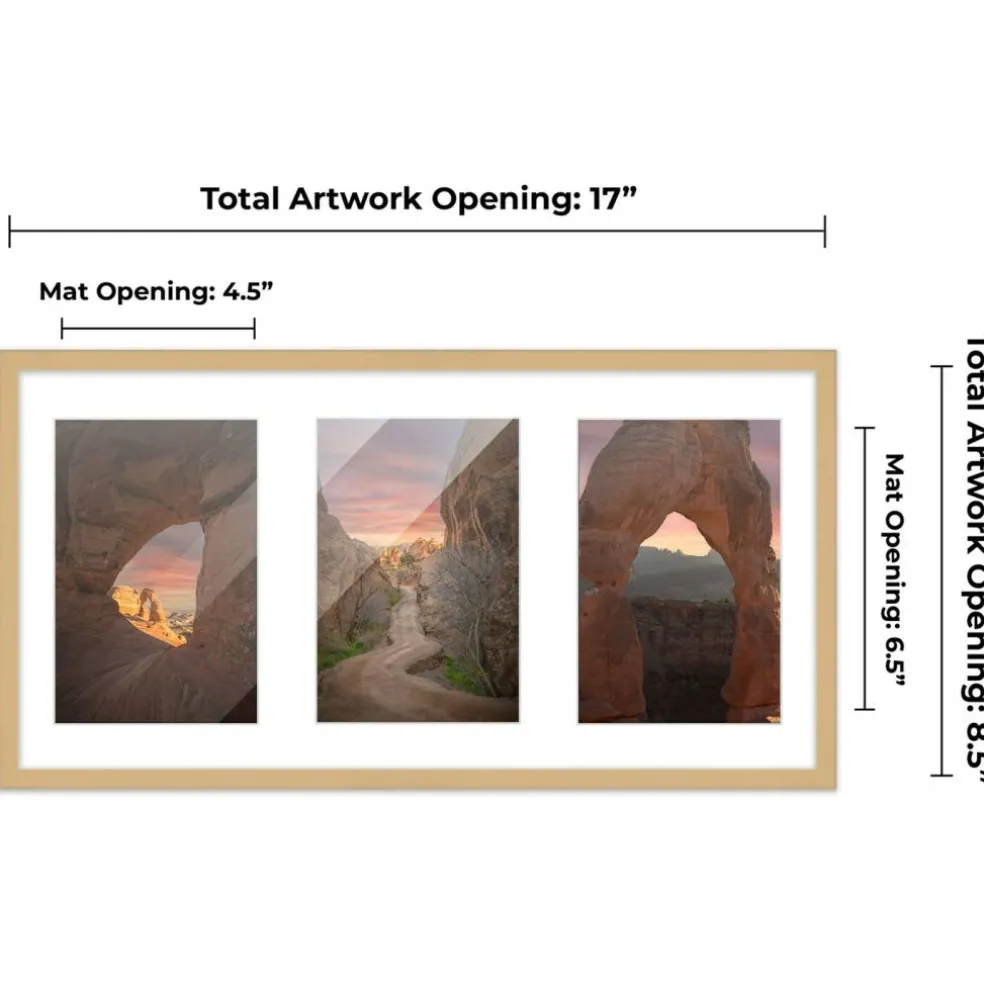 Natural Finish Collage Frame - White Mat, 20 Frame Sizes to Choose From, UV Acrylic, Wall Hanging Hardware, Vertical or Horizontal Display