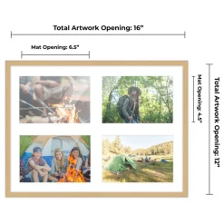 Natural Finish Collage Frame - White Mat, 20 Frame Sizes to Choose From, UV Acrylic, Wall Hanging Hardware, Vertical or Horizontal Display