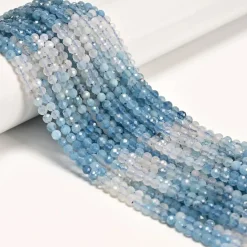 Natural Gradient Aquamarine Faceted Round Beads Size 4mm 15.5" Strand