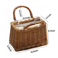 Natural Handwoven Wicker Handbag, Rectangular Basket Purse, Women Straw Tote for Beach (Rectangular Khaki 10.2" X 6.3" X 6.7")