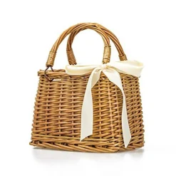 Natural Handwoven Wicker Handbag, Rectangular Basket Purse, Women Straw Tote for Beach (Rectangular Khaki 10.2