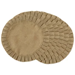 Natural Jute Round Ruffle Trim  Placemat Set/6