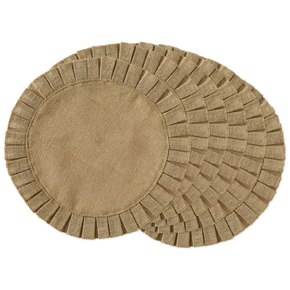 Natural Jute Round Ruffle Trim Placemat Set/6