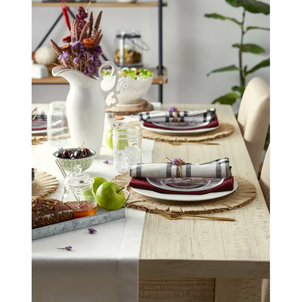 Natural Jute Round Ruffle Trim Placemat Set/6