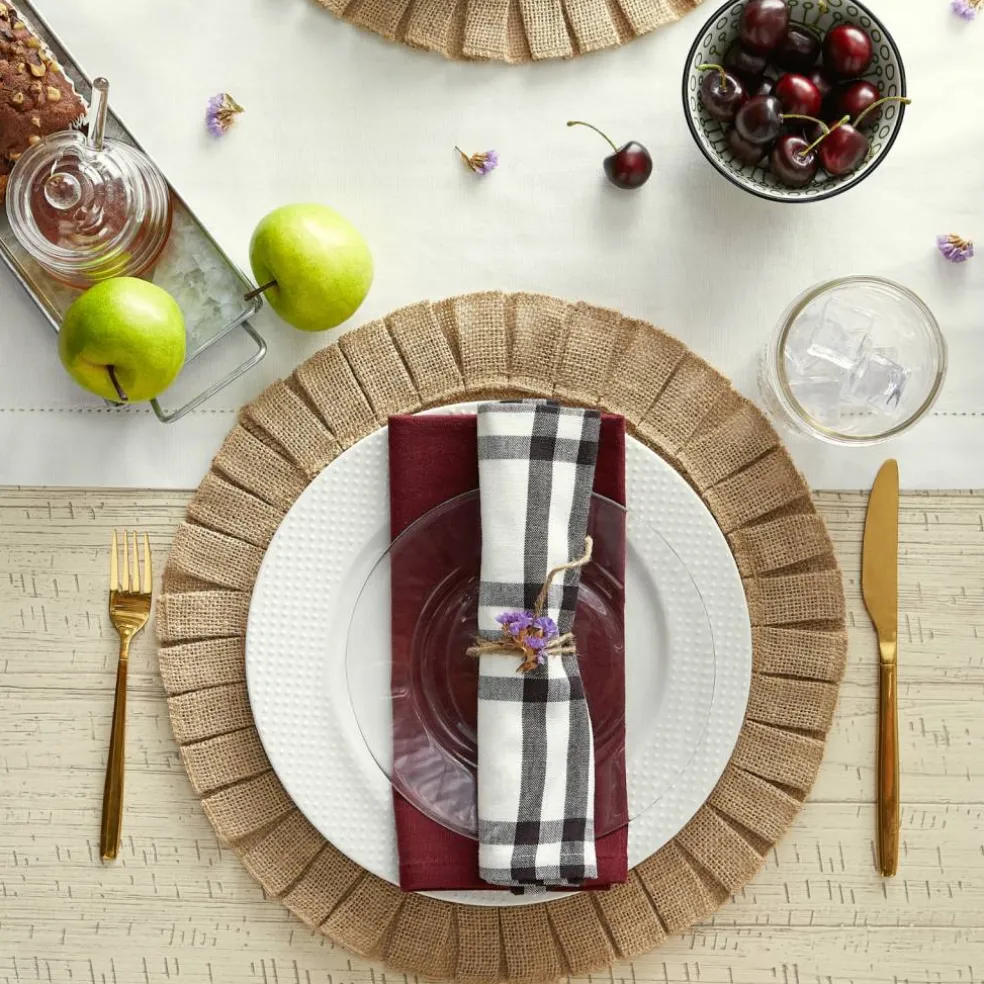 Natural Jute Round Ruffle Trim Placemat Set/6
